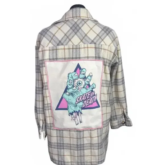 Skate or Death Upcycled Plaid Flannel | Hem & Thread | Unisex | - Picture 2 of 4